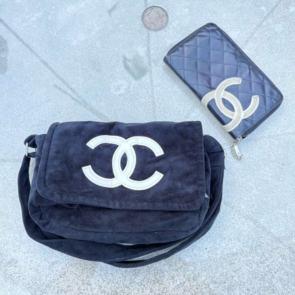 Chanel Black Shoulder Bag  CC Logo +  Cambon Zip Around Wallet AUTHENIC - Picture 2 of 13